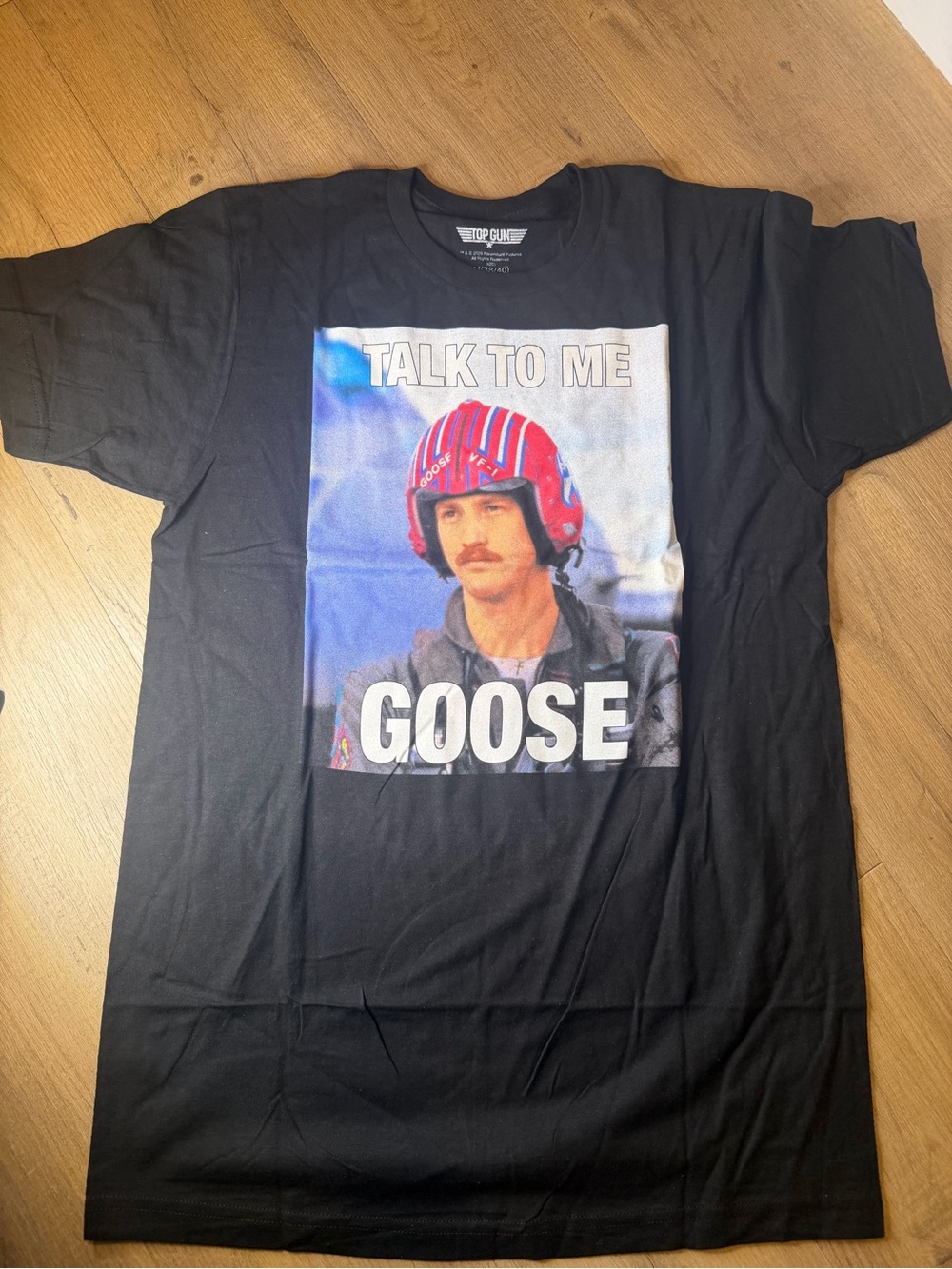 Men's Black Graphic Tee with Red Helmet Print - Talk To Me Goose